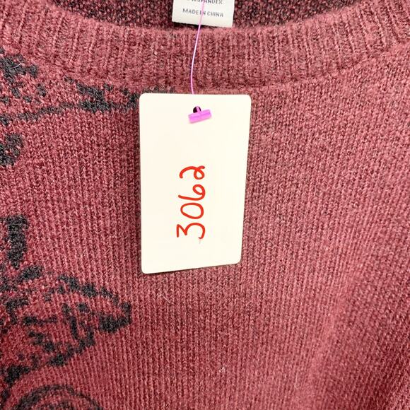 Liz Claiborne Woman 2X Sweater Burgundy Knit Black Floral Crew Neck Acrylic - Picture 3 of 6